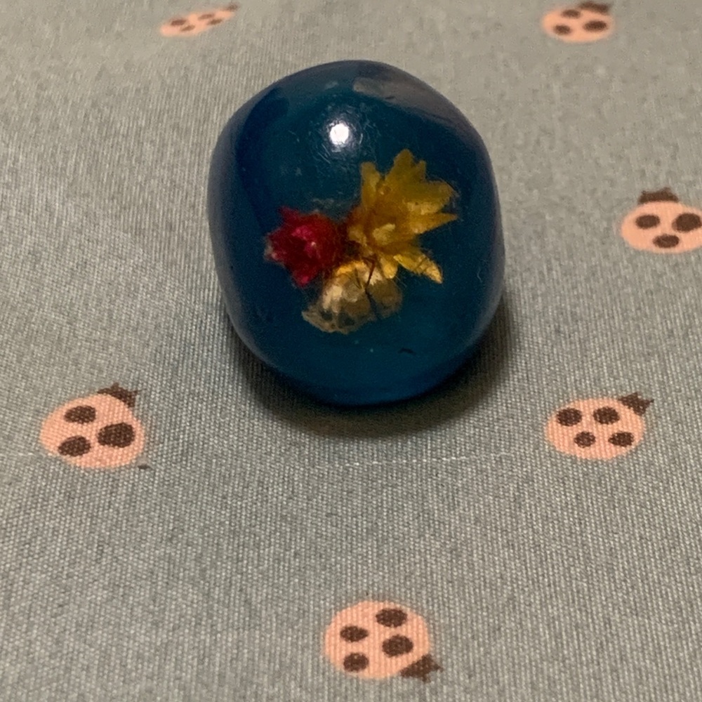 Blue Resin Ring with Floral Design